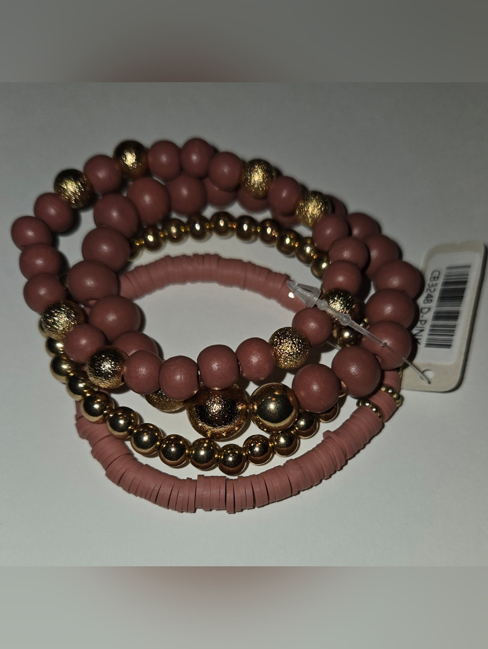 Stackable Pink and Gold Beaded Bracelet Set